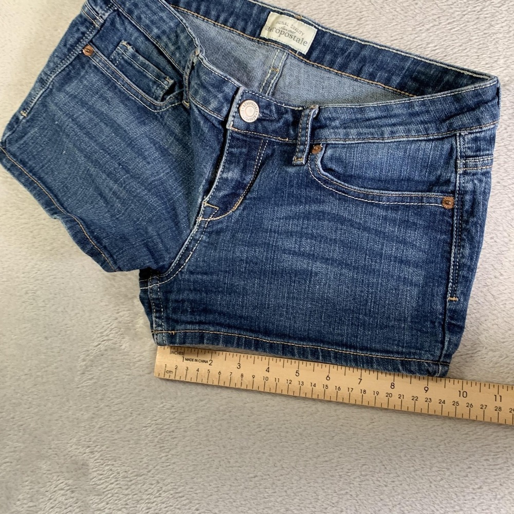 Aeropostale Shorts Juniors 9/10 Blue Denim Hot Pants Stretch Embroidered Casual - Picture 8 of 10